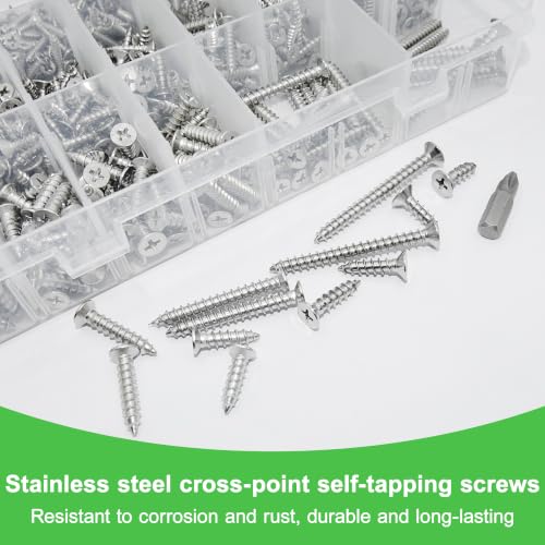 890Pcs #4#6#10#8 Stainless Steel Phillips Head Wood Screws Assortment Kit - size: #4/6/8/10-890Pcs