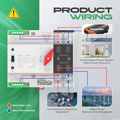 Automatic Transfer Switch 100A AC110V/220V, Dual Power ATS 2P/4P Automatic/Manual Transfer Switch din Rail mounting for Home Generator, RV，Public/Backup Power Supply - size: Automatic Transfer Switch 2P 110V