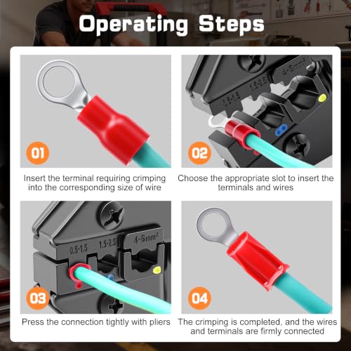 smseace Wire Crimping Tool for Insulated Electrical Connectors 22-10AWG Professional Ratcheting Terminal Crimper - color: Red&blue