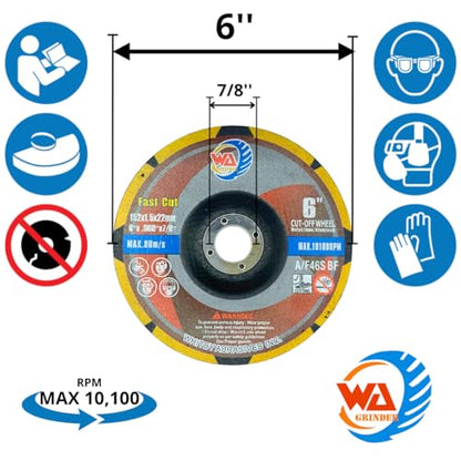 WA 25PACK - 6”x1/16 x7/8" Depressed Center Thin Cutting Wheels for Metal & Stainless Steel Cut-Off Discs Used On Angle Grinder Diameter 6 Inch