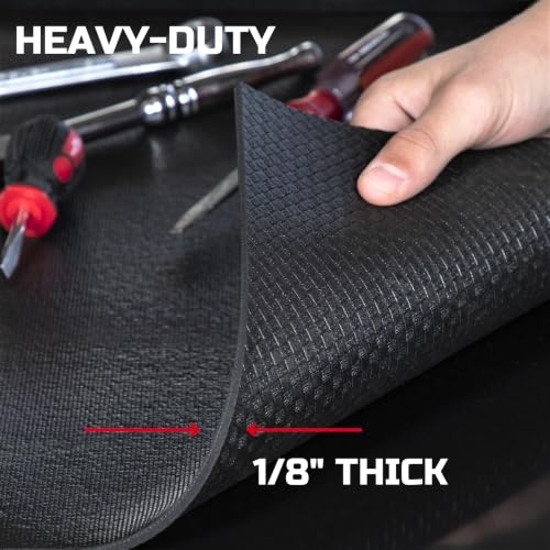 ONREVA Tool Box Liner 18" Wide x 24 Ft, 1/8" Thick Heavy Duty Toolbox Drawer Liners for Tool Chest Cabinet Workbench & Garage Shelf, Protective Non-Slip Mat for Mechanics & Workshops, Black