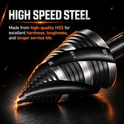 THINKWORK 5Pcs HSS Step Drill Bit, 4 Spiral Flute Unibit for Metal-59 Steps - size: 5 Piece