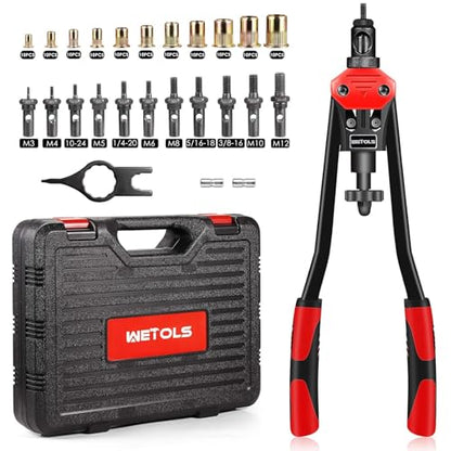 WETOLS Rivet Nut Tool Kit, 16'' Rivnut Tool with 11 Metric and SAE Mandrels - size: 16"