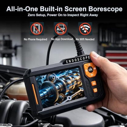 Dual Lens Endoscope Camera with Light, 5" IPS Screen 1080P HD Borescope
