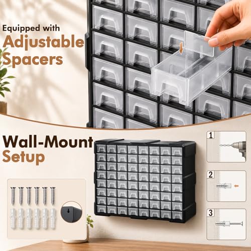 64-Drawer Organizer Craft Organizers and Storage with Dividers Labels - size: 64 Drawer