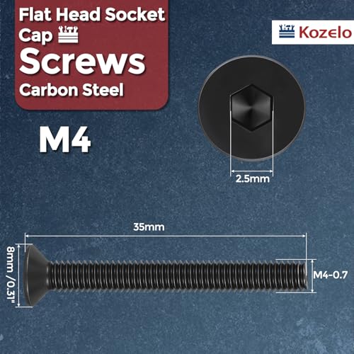 50Pcs[M4-0.7x35] Flat Head Socket Cap Screw Countersunk Bolt - size: M4-0.7x35mm