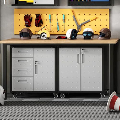 Metal Mobile Tool Storage Cabinet with 4 Drawer and 1 Locking Door - color: Black/Gray, style: 1 door 4 drawer with wheels