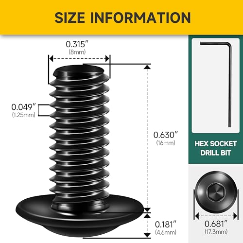 Mywish M8 x 16mm 20Pcs Flange Button Head Hex Socket Cap Screws Bolts, 304 Stainless Steel Furniture M8x1.25 Bolts Full Thread, Black Oxide & Hex Spanner - color: Black-M8, size: 16mm