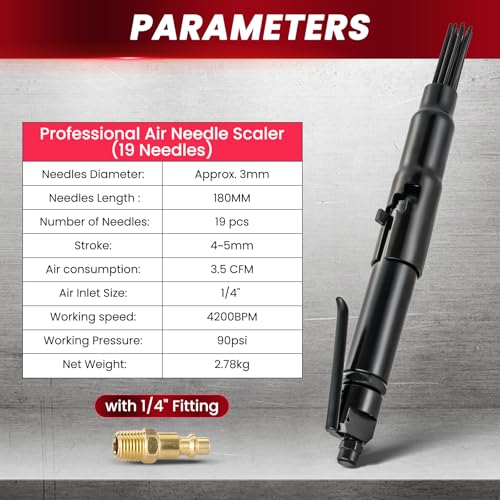 Air Needle Scaler, 4200BPM 19Needles, with 1/4" NPT Air Hose Fitting