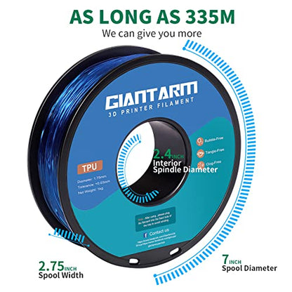 GIANTARM 95A TPU 3D Printer Filament 1.75mm, 1kg, Clear Blue, +/- 0.03mm - color: Tpu Blue