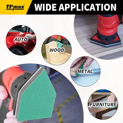 TPmax 100 Pack 90x65mm Detail Sander Sandpaper Compatible with Milwaukee M12, 60/120/180/240/320 Grit Assortment, Heavy Duty Hook & Loop Anti Clogging Polyester Film Sheets - size: Mixed Grit