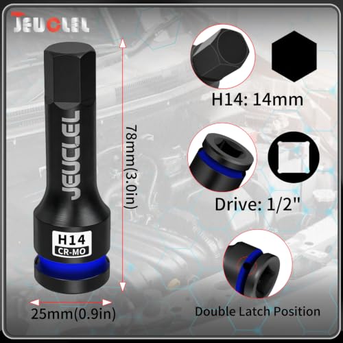 14mm Hex Impact Bit Socket, H14 1/2" Drive Allen Socket, Cr-Mo - size: 1PC | H14 14MM