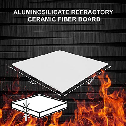 Ceramic Fiber Insulation Board - 1/2" Thick x 23.6" x 23.6", Pack of 1
