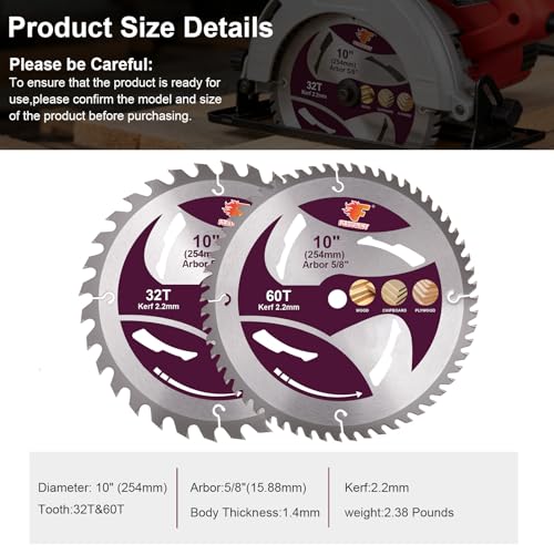 10" Circular Saw Blade, 32T&60T 2pcs-Set, Table Saw Blade, Miter Saw Blade.