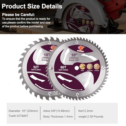 10" Circular Saw Blade, 32T&60T 2pcs-Set, Table Saw Blade, Miter Saw Blade.