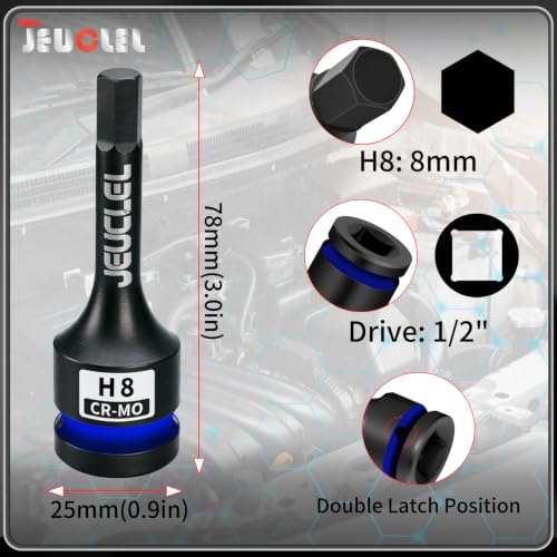 8mm Hex Impact Bit Socket, H8 1/2" Drive Allen Socket, Cr-Mo Steel - size: 1PC | H8 8MM