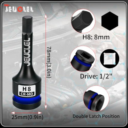 8mm Hex Impact Bit Socket, H8 1/2" Drive Allen Socket, Cr-Mo Steel - size: 1PC | H8 8MM