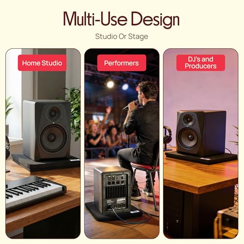 Sound Dampening Speaker Riser Foam - 15” x 15” Audio Acoustic Noise Isolation Platform Pads Recoil Stabilizer w/Rubber Base Pad For Studio Monitor, Subwoofer, Loud Speakers - size: 15.0" x 15.0" - inches