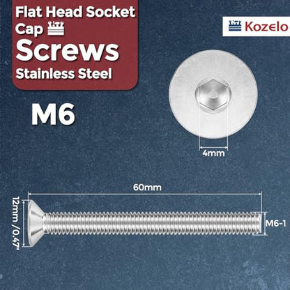 12Pcs[M6-1x60] Flat Head Socket Cap Screw Countersunk Bolt - color: Silver, size: M6-1 x 60mm