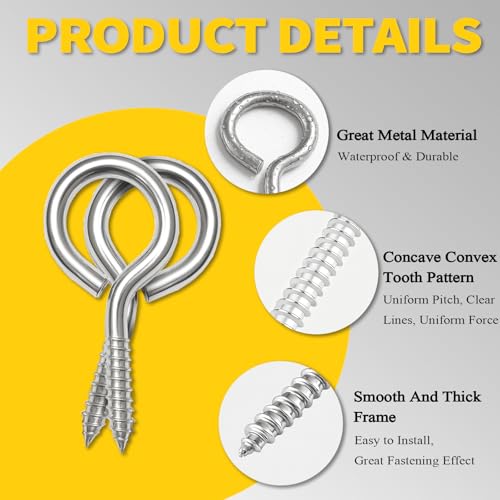 2.55 Inch Size - M6 304 Stainless Steel Heavy Duty Screw Eye Hooks