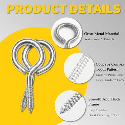 2.55 Inch Size - M6 304 Stainless Steel Heavy Duty Screw Eye Hooks