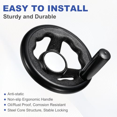 uxcell Handwheel with Revolving Handle, 0.5" Hole x 3.9" OD, Black - size: 0.5" Hole x 4" OD