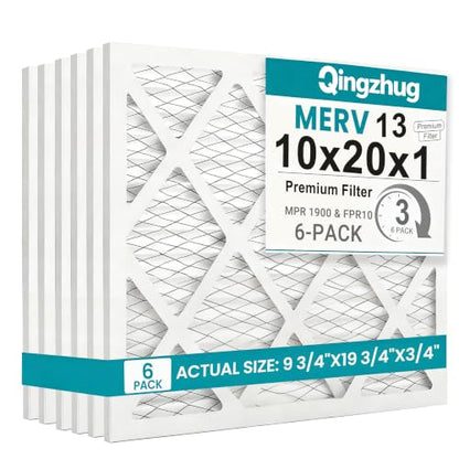 10x20x1 MERV 13 (6-Pack) Pleated Air Filter (Actual Size: 9.75" x 19.75" x 0.75") MPR 1900 & FPR 10, Furnace Air Filters 10x20x1 Air Filter - size: 10x20x1 6-Pack