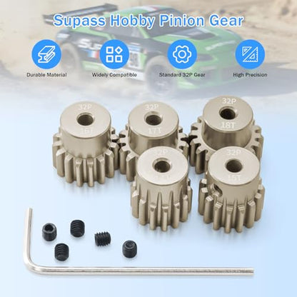 32P Pinion Gear Sets 14T 15T 16T 17T 18T for Shaft 3.175 RC Motor Compatible with HPI Kyosho Losi Axial Tamiya 1/10 RC Car Monster Truck Upgrade Parts (7075 Aluminum) - size: 14T 15T 16T 17T 18T
