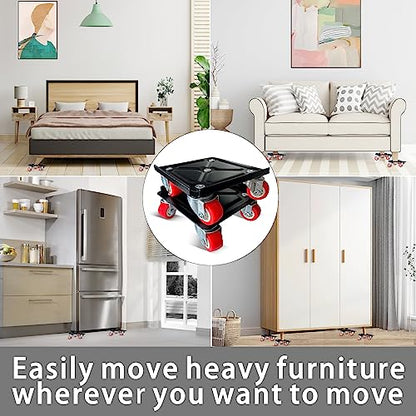 Furniture-Dolly-Furniture-Movers with-5-Wheels, Furniture Sliders Lifters Tool Set for Moving Heavy Duty, Furniture Dollies, Max Capacity 1650Ib Red (Pack of 2) - size: Medium-Red (Pack of 2)