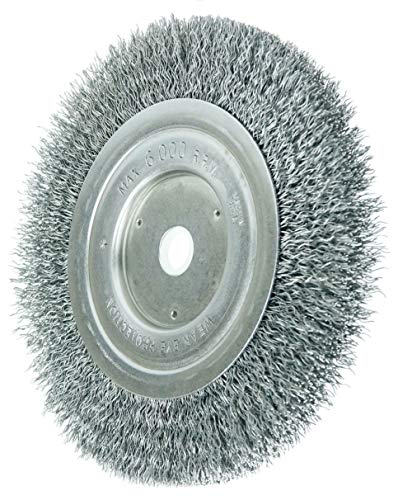 Weiler 02325 6" Wolverine Medium Face Bench Grinder Wheel, .014" Crimped Steel Wire Fill, 5/8"-1/2" Arbor Hole, Made in the USA - size: 6 Inch, style: 5/8" Face Width