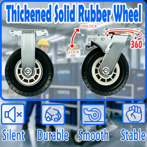 5 inches Heavy Duty Caster,Set of 4,Solid Rubber Swivel Casters - size: 5 inches