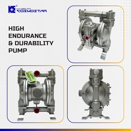 COSMOSTAR D0903 3/4" Double Air Diaphragm Pump, Aluminum Body, Teflon Ball, seat and Diaphragm, Pump Muffler, Pump, Chemical Pump, Waste Oil Pump, Pneumatic Oil Pump, Diaphragm Pumps - size: D0903 3/4" Aluminum