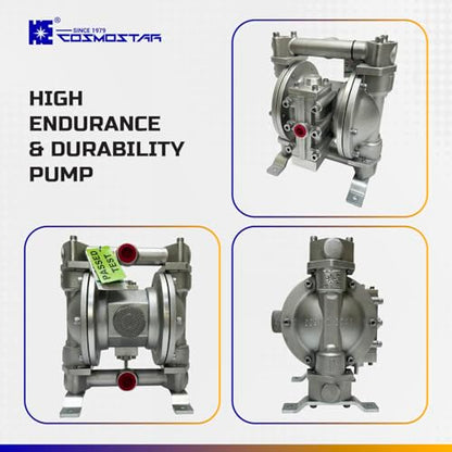 COSMOSTAR D0903 3/4" Double Air Diaphragm Pump, Aluminum Body, Teflon Ball, seat and Diaphragm, Pump Muffler, Pump, Chemical Pump, Waste Oil Pump, Pneumatic Oil Pump, Diaphragm Pumps - size: D0903 3/4" Aluminum