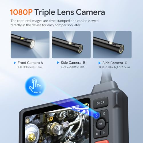 DEPSTECH 50FT Endoscope Camera, Triple Lens 5" IPS Screen Inspection Camera