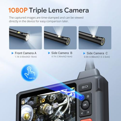 DEPSTECH 50FT Endoscope Camera, Triple Lens 5" IPS Screen Inspection Camera