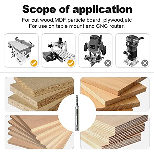 FivePears Up Cut Spiral Router Bit for CNC, 1/8 inch Cutting Diameter and 1/2 inch Cutting Length 1/4 inch Shank Carbide End Mill Router Bit for Wood Carving Engraving Grinding Grooving - size: 1/8" Dia - 1/2" CL - 1/4" Shank, style: Up Cut