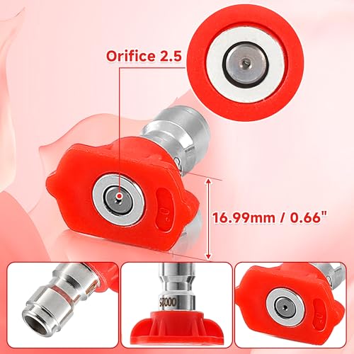 Pressure Washer Tips, 0° Red Nozzle 7 Pack for Cars/Driveways/Patios - color: Red