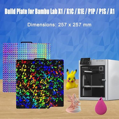 257x257mm PEF H1H Build Plate for Bambu Lab P1P/P1S/X1/X1C/X1E/A1 3D Printer, Smooth Flake PEF+ Phantom H1H Spring Steel Build Plate Sheet - color: Flake+ Phantom