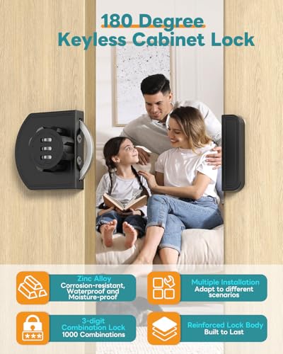 Cabinet Locks with Combination, 180° Sliding Closet Door Lock - color: Black
