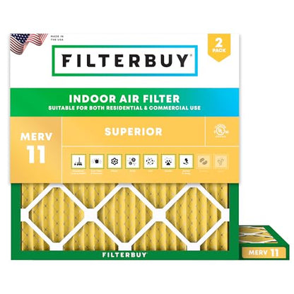 Filterbuy 9.5x9.5x1 Air Filter MERV 11 Pet & Allergy Defense (2-Pack) - size: 9.5x9.5x1