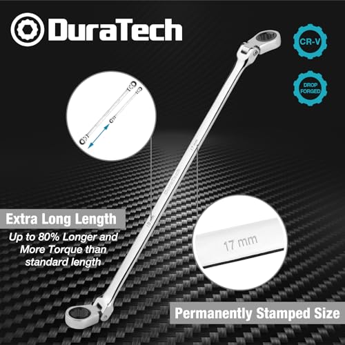 DURATECH 17mm x 19mm Extra Long Flex-Head Ratcheting Wrench, Metric - size: 17*19mm