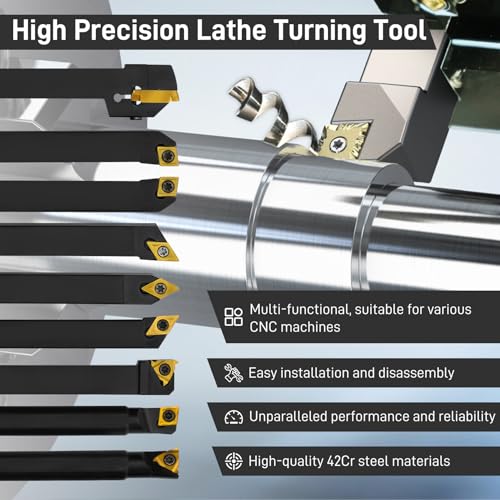 Indexable Lathe Turning Tool 27Pcs Kit 1/2'' 12mm Shank, 9Pcs Metal Lathe Tools Holder Set with 18Pcs Inserts, for Turning Grooving Threading Boring, Lathe Tooling with Reverse Tool Design - style: 9pcs 1/2'' 12mm Shanks+18pcs Inserts
