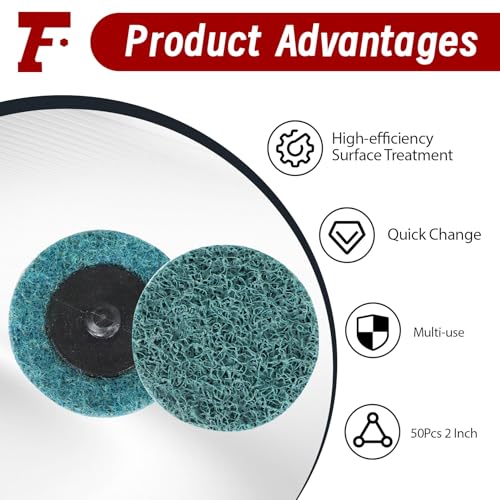findmall 50Pcs 2 Inch Blue Quick Change Surface Prep Conditioning Discs, Fine Grit for Cleaning, Finishing and Deburring on Metals