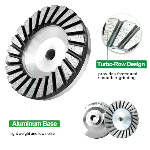 2PCS 4" Concrete Diamond Cup Wheel, 36 Grit 5/8"-11 Arbor Concrete Tool