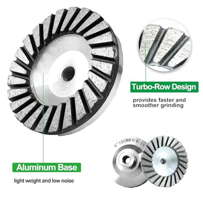 2PCS 4" Concrete Diamond Cup Wheel, 36 Grit 5/8"-11 Arbor Concrete Tool