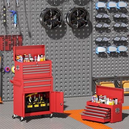 INTERGREAT 8 Rolling Drawers Tool Chest, Assembled Tool Chest with Wheels, Detachable Top Tool Box, Tool Cabinet for Repair Room,Warehouse, Rolling Tool Box with Hooks,Tray Divider,Red - color: Red, size: 8 Drawers