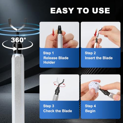 Deburring Tool with 10 HSS Blades and Silver Aluminum Handle, 360° Rotary Reamer for 3D Printing and Metal Edge Finishing, High-Speed Steel Tool for PVC, Copper and Resin - color: Silver
