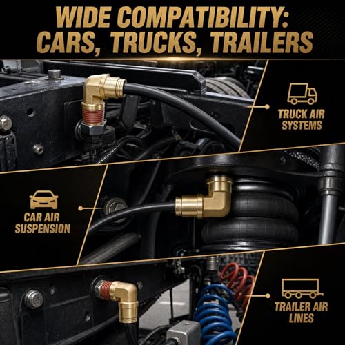 90 Degree 1/4"OD x 1/2" NPT Swivel Elbow Push to Connect Fittings,Brass Air Line Connector (Pack of 5) – DOT Air Brake Line Quick Fittings for Truck and Pneumatic System - size: 1/4"OD x 1/2" NPT