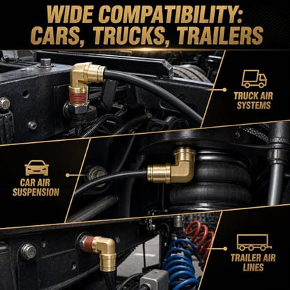 90 Degree 3/8"OD x 1/8" NPT Swivel Elbow Push to Connect Fittings,Brass Air Line Connector (Pack of 5) – DOT Air Brake Line Quick Fittings for Truck and Pneumatic System - size: 3/8"OD x 1/8" NPT