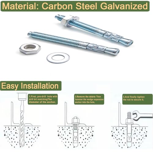 10 Pcs 1/2"x4" Wedge Anchors,Heavy-Duty Mounting Bolts for Concrete - size: 1/2"x4"